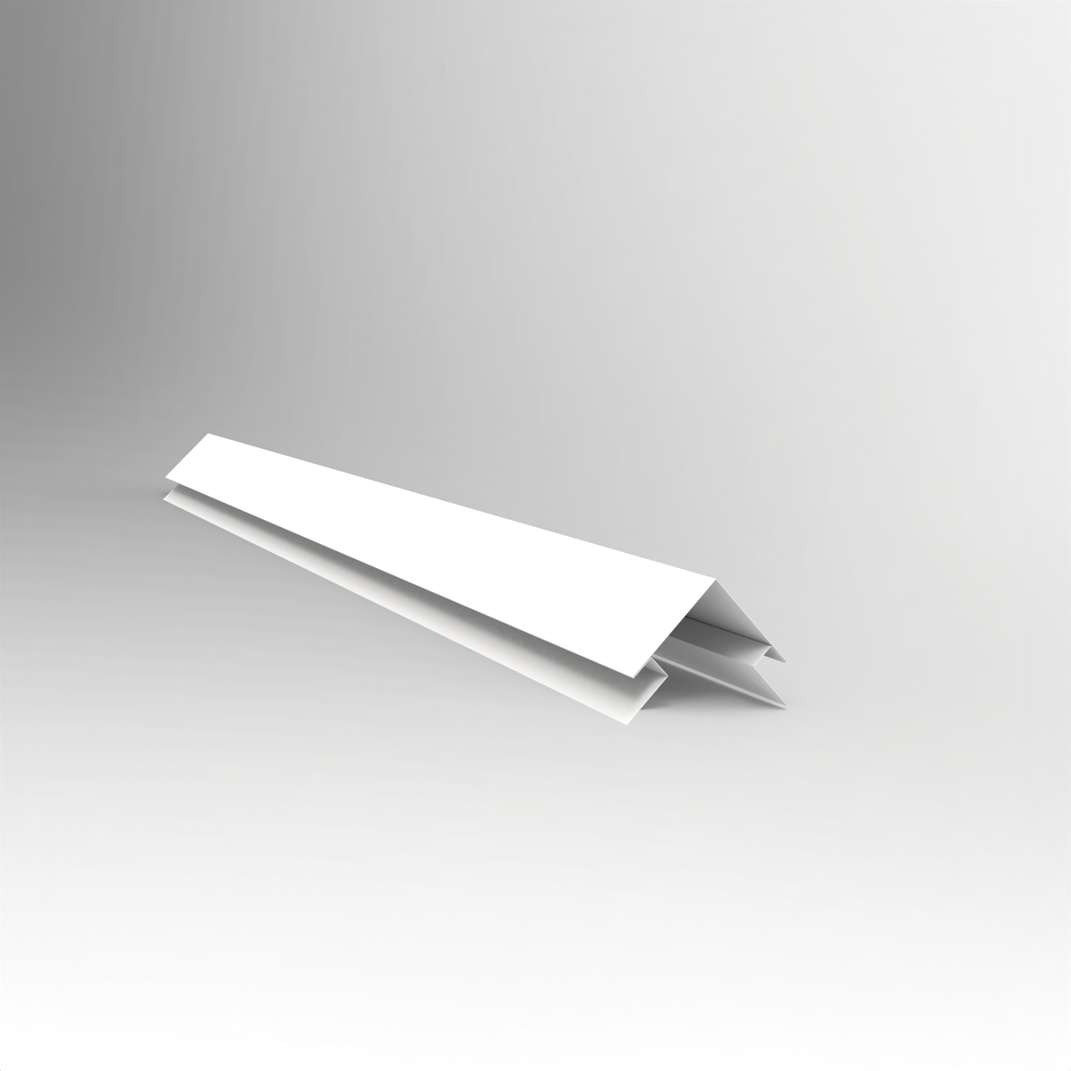 Slatwall panel outside corner trim in white, showing the two angled edges for finishing corners.