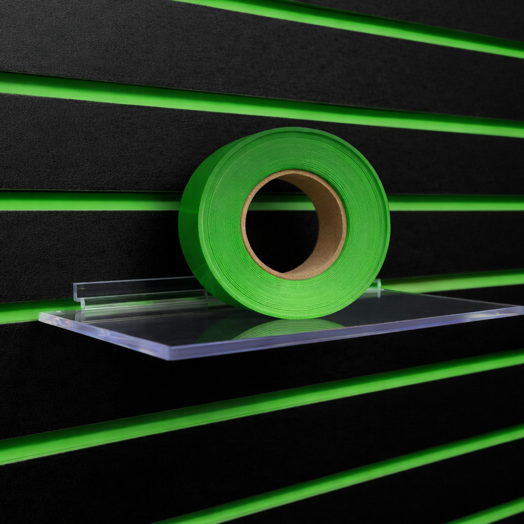 Slatwall groove inserts accent rolls installed in slatwall panels