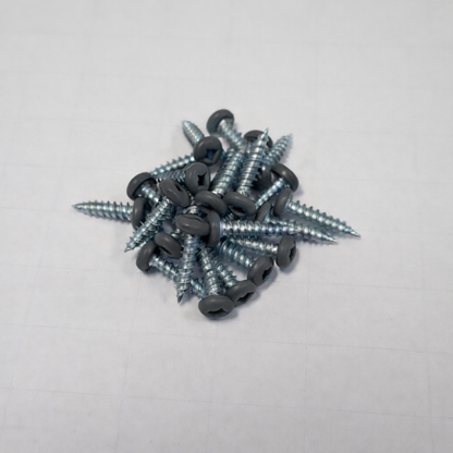 Color matched pan head screws robertson drive in a pile on a white background, ideal for professional installations.