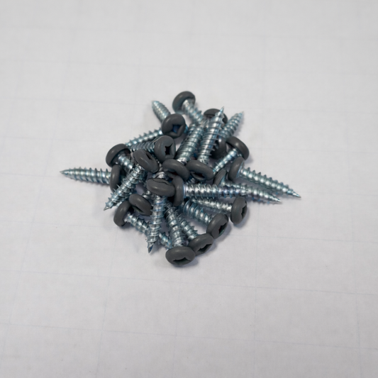 Color matched pan head screws robertson drive in a pile on a white background, ideal for professional installations.